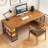 Brown + Black Rectangular Solid Wood + Iron art desk-2015411270