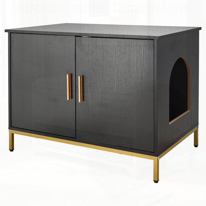 Meuble de litière moderne pour chat, armoire cachée avec pieds et poignée en métal, table de bout élégante pour les chambres à coucher et les salons