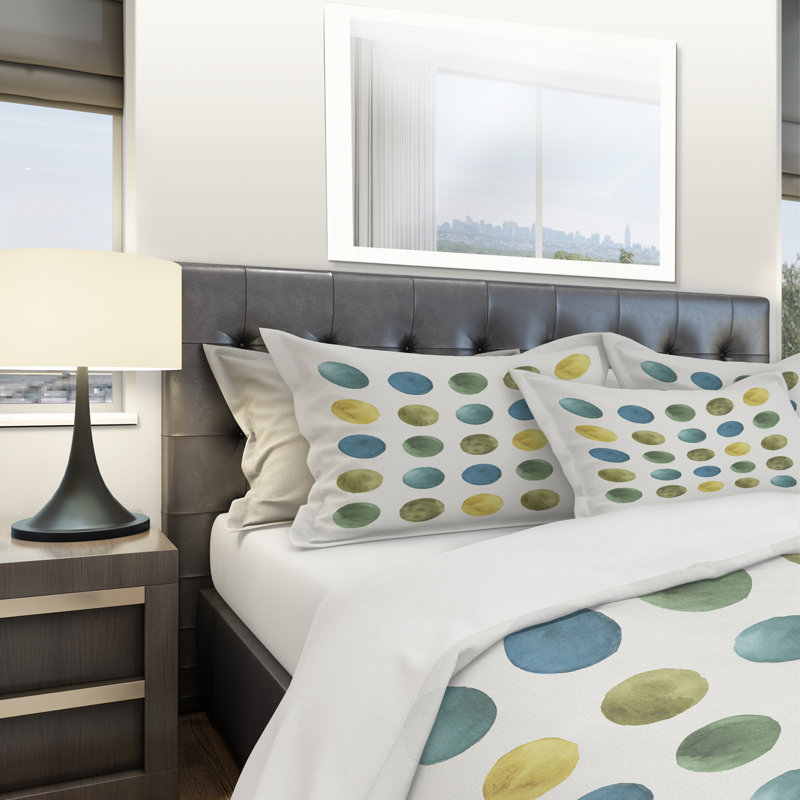 Mid-Century Modern Duvet Cover Set - Microfiber Polyester, Full/Queen Duvet Cover + 2 Shams, Green Tones Geometric Circles