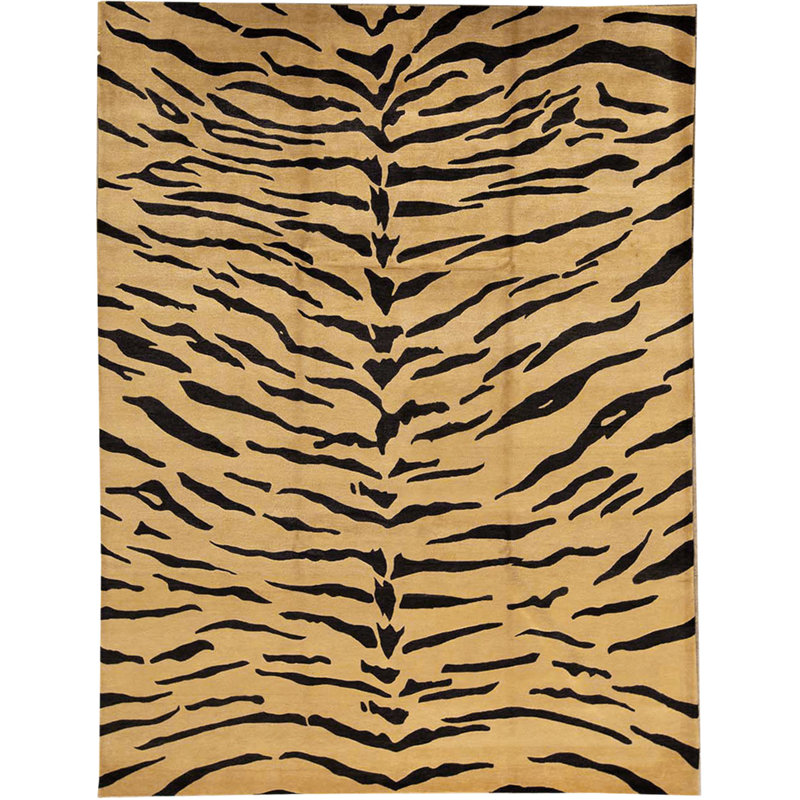 Hand-Knotted High-Quality Gold and Black Area Rug