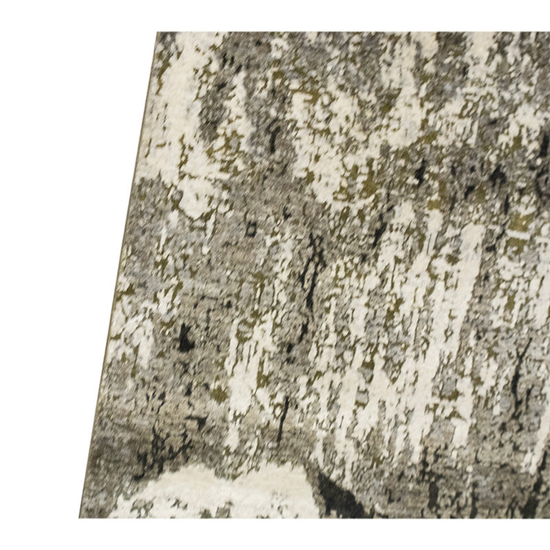 Tapis vert / ivoire / gris noué à la main de haute qualité