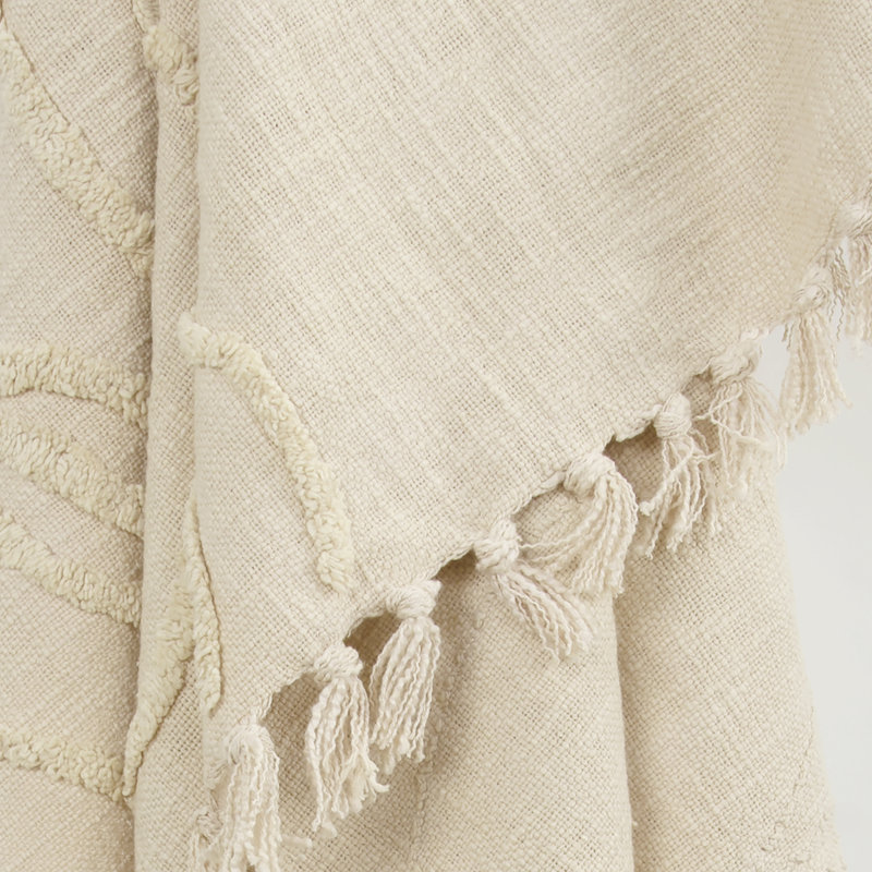 Natural Handwoven Cotton Throw Blanket with Tassels