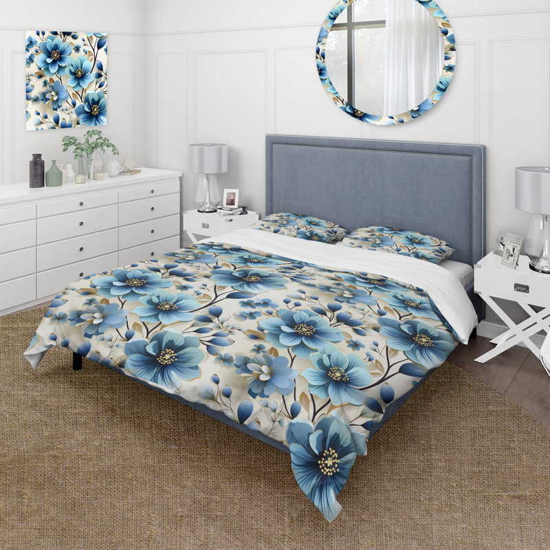 Ensemble de housse de couette floral en polyester microfibre Mettews, Housse de couette pour très grand lit et 2 très