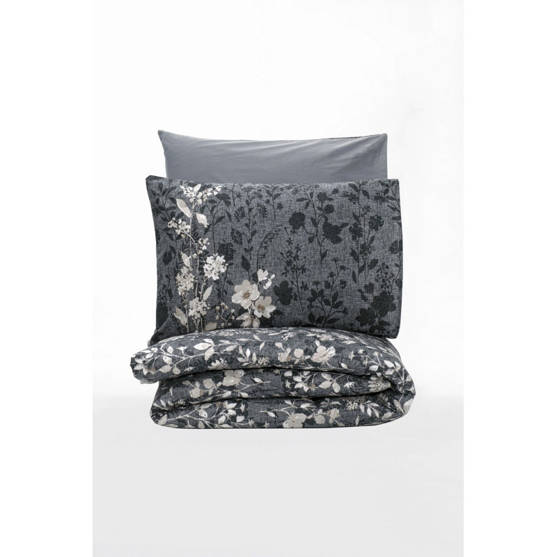 Premium Ranforce Single Quilt Cover Set, Anthracite, 53.1 x 78.7 inches | 100% Cotton, 145 Thread Count | Includes 1 Pillowcase 31.5 x 31.5 inches | Machine Washable, Elegant Pigment Printing, Durable Button Closure