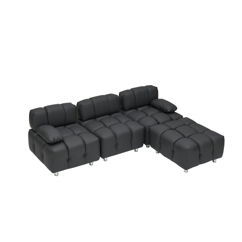 Canapé capitonné capitonné, Cuir noir, H 27,56 po x l 89 po x P 33,46 po
