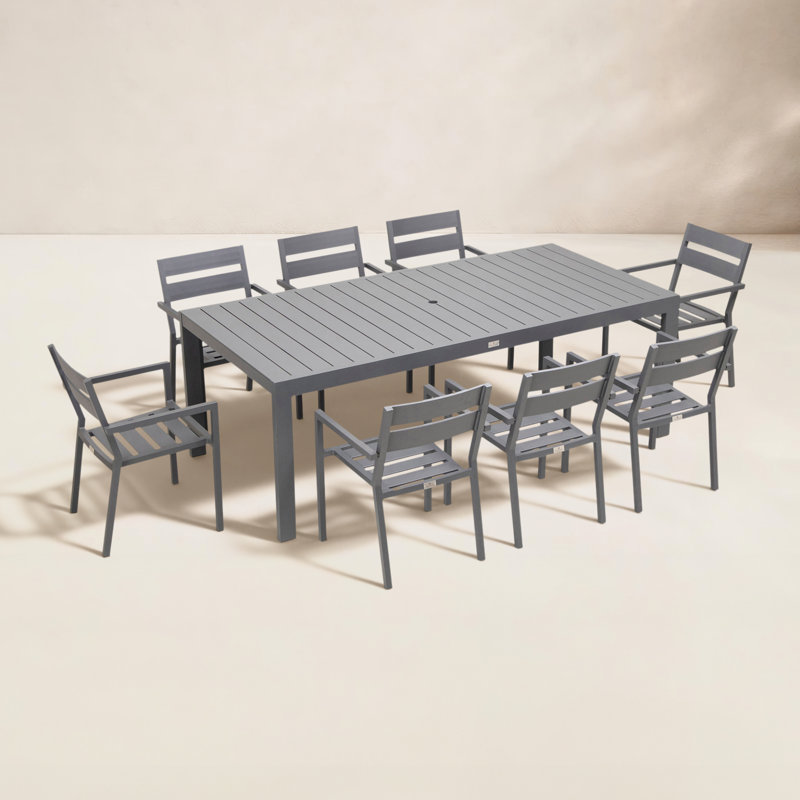 Morje 8 - Person Patio Dining Set with Rectangular Table , Sunbrella® Cushions Included, Black