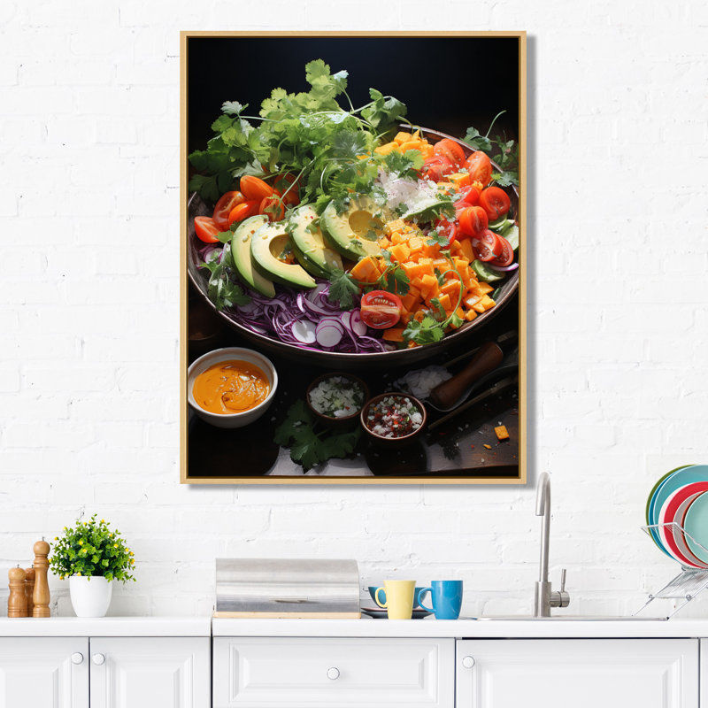 Végétarien, cuisine I - légumes, art mural, H 32 po x l 16 po x P 1 po, Cadre flottant en érable