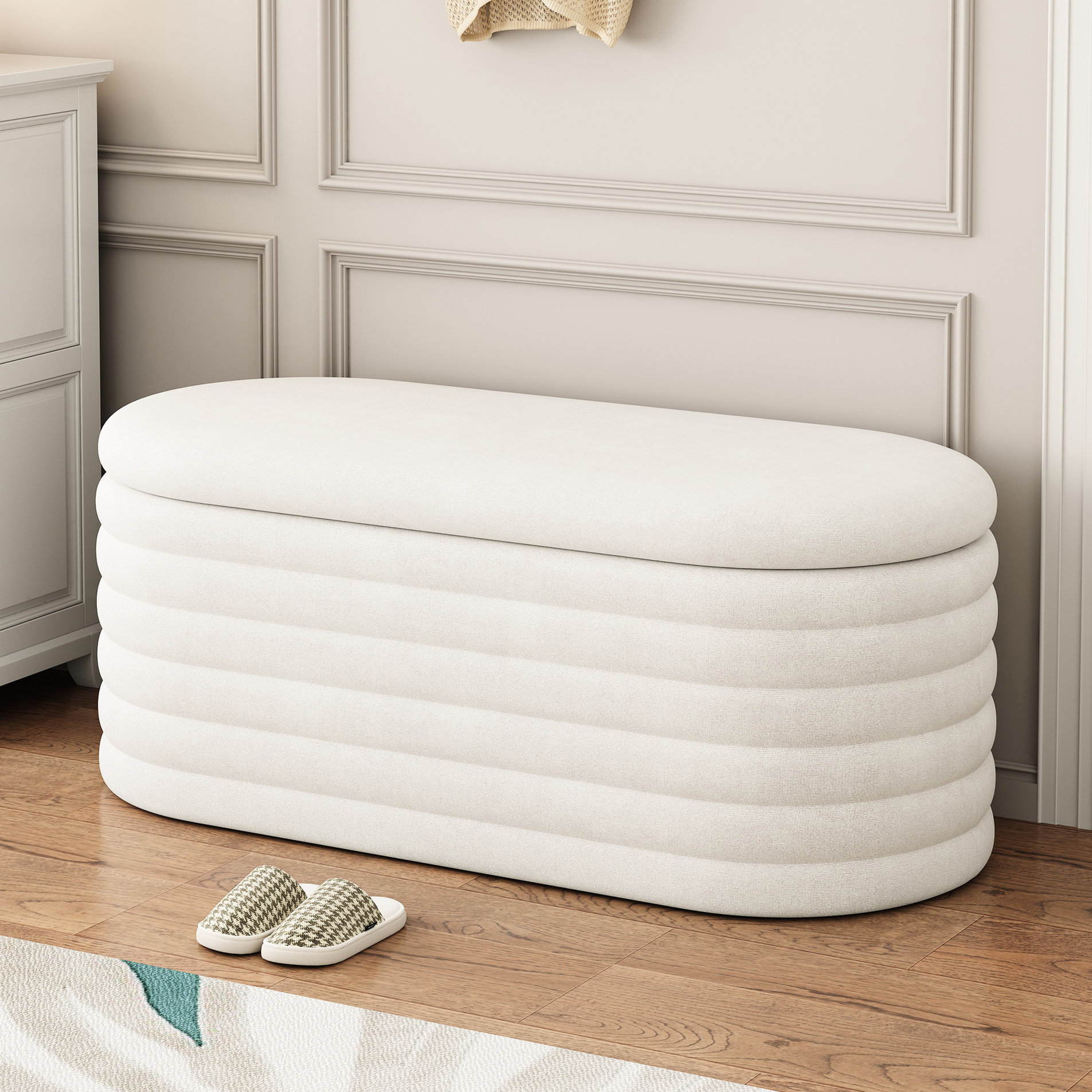 Latitude Run® 40-inch Storage Bench, White Fabric. For Bedroom, Living ...