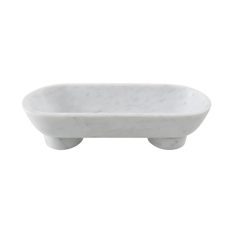 Brayden Studio® 14 po Large assiette ovale en marbre blanc naturel avec support Laguna