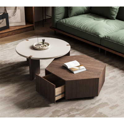 Pompilie 2-Piece Modern Coffee Table Set, Small Living Room Table with Hexagonal Storage Cabinet