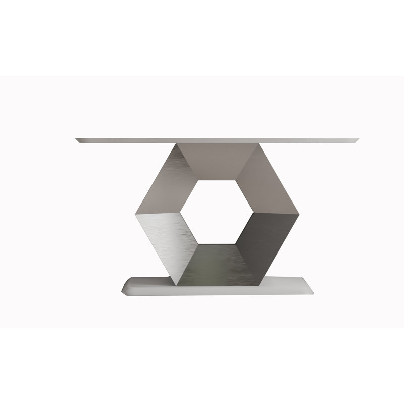 Console Table, 31.5" H x 70.87" W x 13.78" D, White/Sliver