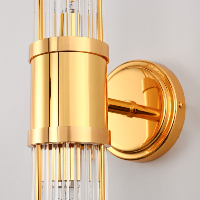 3 In 2-Light Crystal Bathroom Wall Sconce, Vertical Horizontal Wall Mount Vanity Light Fixture, Gold