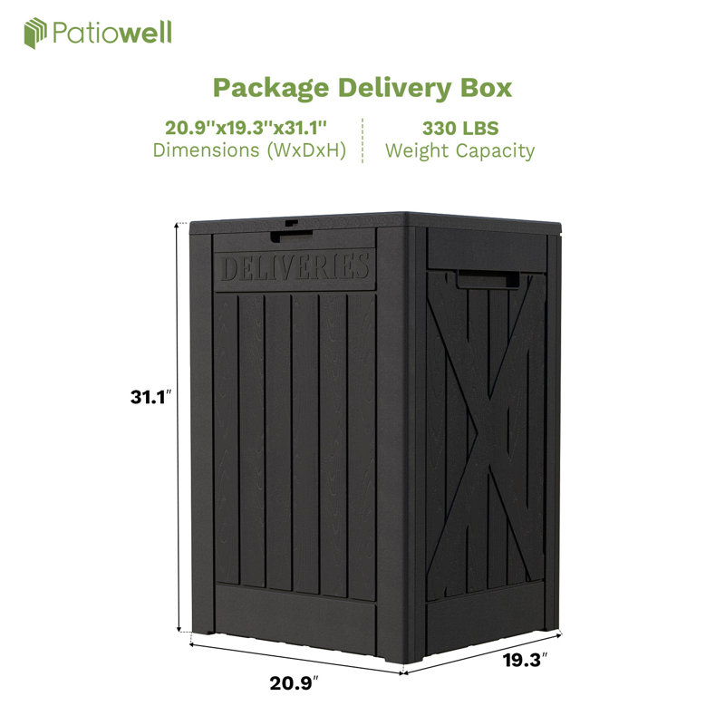 48-gallon Resin Package Delivery Box For Outside, Waterproof Storage Box With Lockable Secure, Black