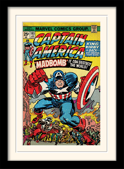 Captain America Madbomb Graphic Art Print, 40cm H x 30cm W, Black Frame
