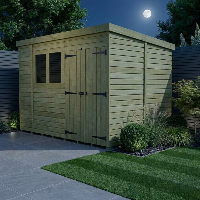 Total Sheds 9ft x 6ft Pent Garden Shed - Double Door - With Windows - Pressure Treated Timber - UK Manufactured