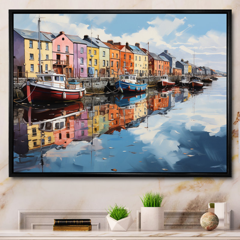 «Ireland Harbor Reflectionsan Acrylique I», reproduction encadrée, H 12 po x l 20 po x P 1 po, Encadrement argenté