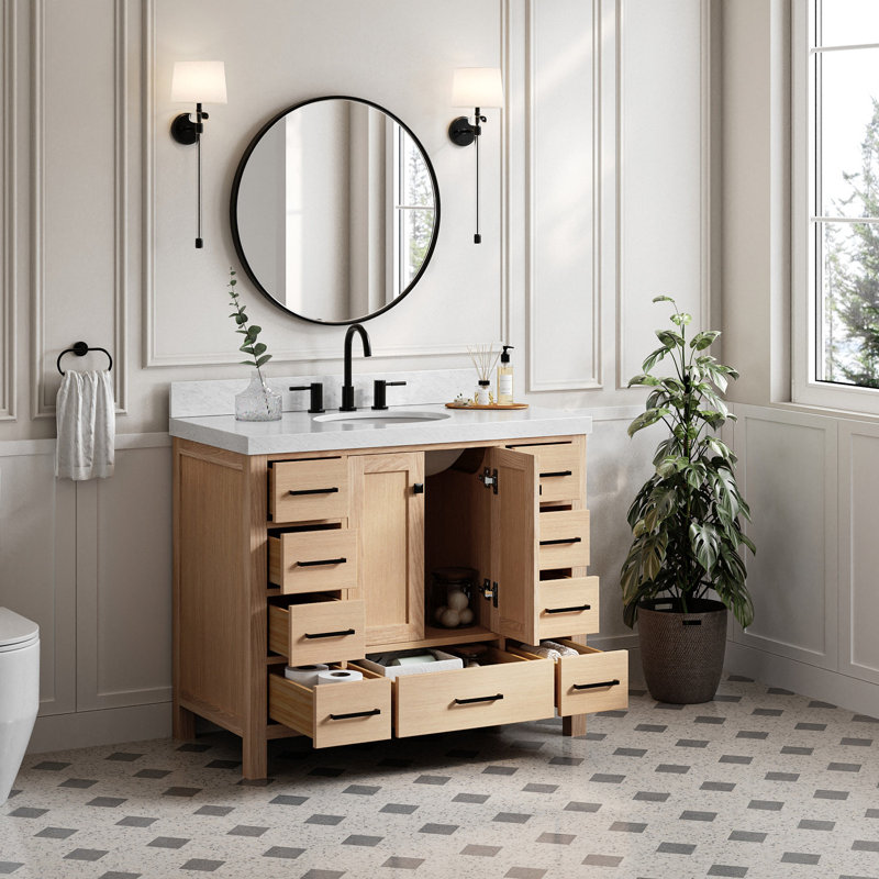 Meuble-lavabo simple 42 po avec plateau en marbre Cambridge, Chêne