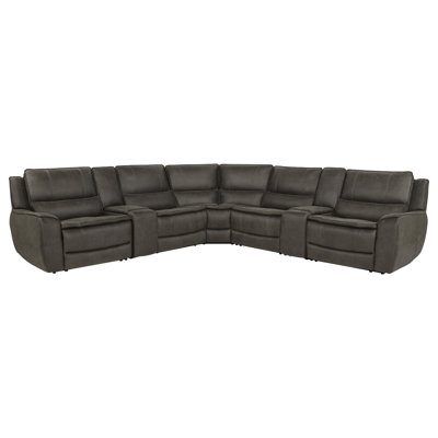 Norlina 7-Piece L-Shaped Microfiber Power Reclining Sectional with 2 Consoles, Grey
