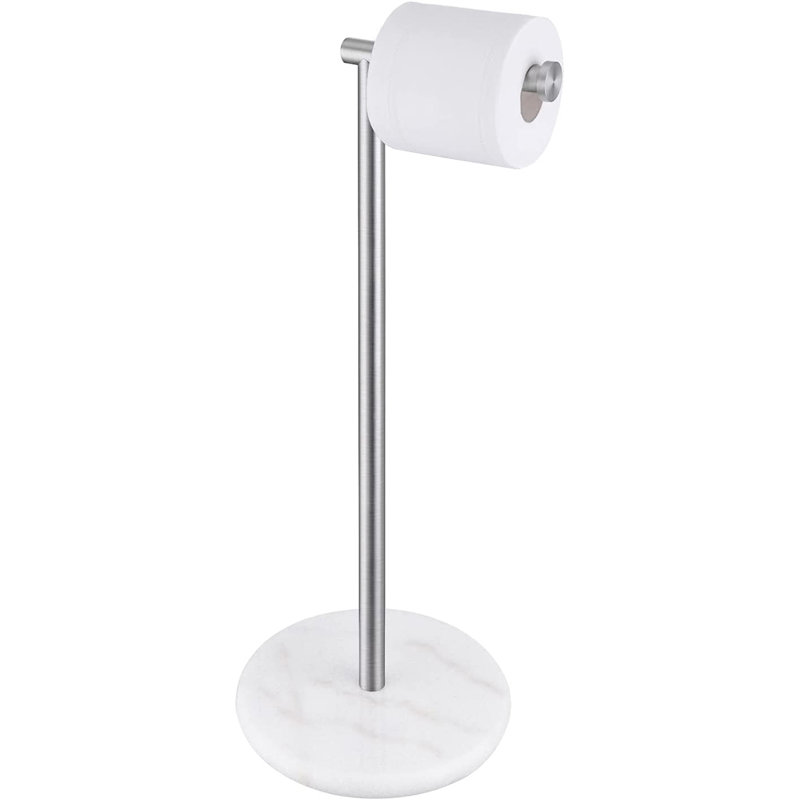 Toilet Paper Holder Stand with Modern Marble Base, Free-Standing Tissue Roll Holder for Bathroom, Silver