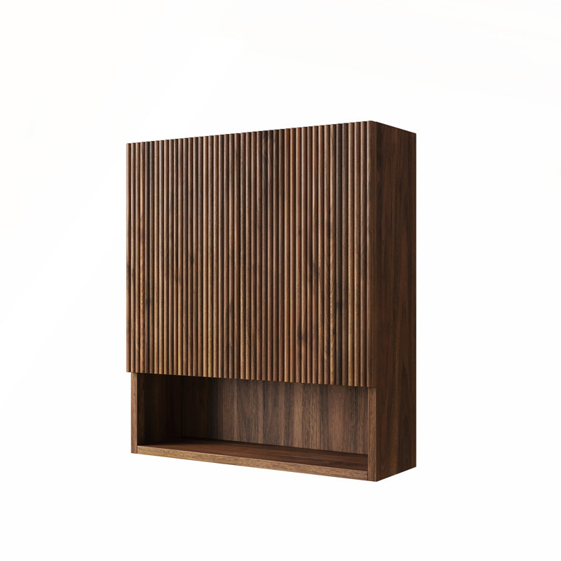 Armoire de salle de bain murale rayée résistante à l'humidité pour salle de bain, cuisine et salle de lavage, Noyer foncé