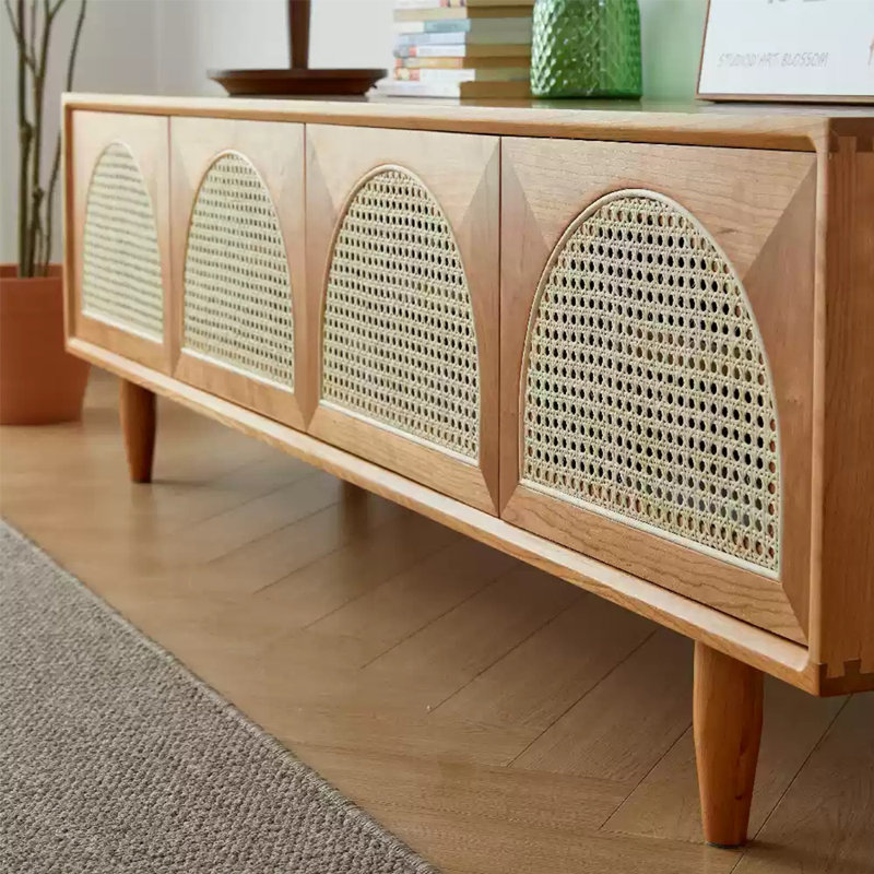 Meuble télé rétro en rotin, 70.87"
