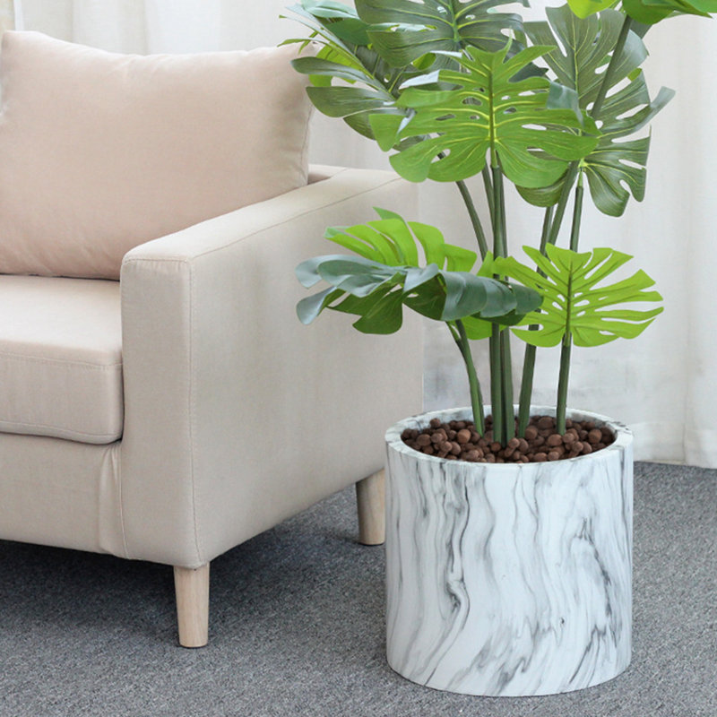 Higold - 10 Inch Ceramic Plant Pot With Marble White Texture, Modern Cylinder Garden Pot, Plant Container, Indoor/outdoor Using, Great Home Decoration, Gift For Birthday, Housewarming