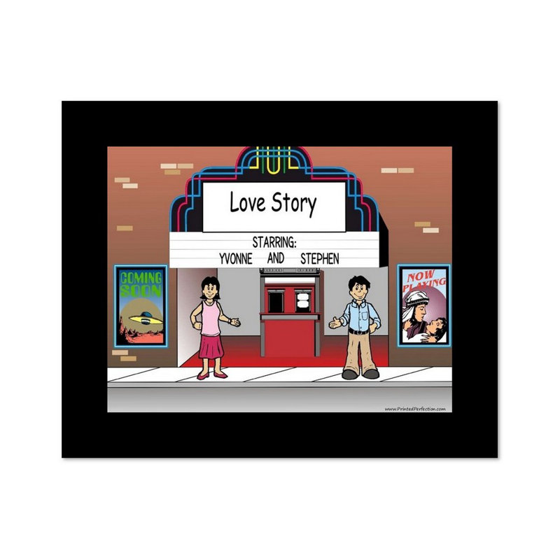 Personalized Lovers in the Theatre Cartoon Caricature with a Mat, Ready to Frame, Yes