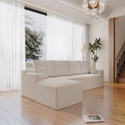Siège modulaire modulaire pour canapé, canapé rembourré et compressé pour le salon, la chambre à coucher, un appartement, aucun assemblage requis, combinaison gratuite de 4 pièces, tissu en velours côtelé moelleux, blanc