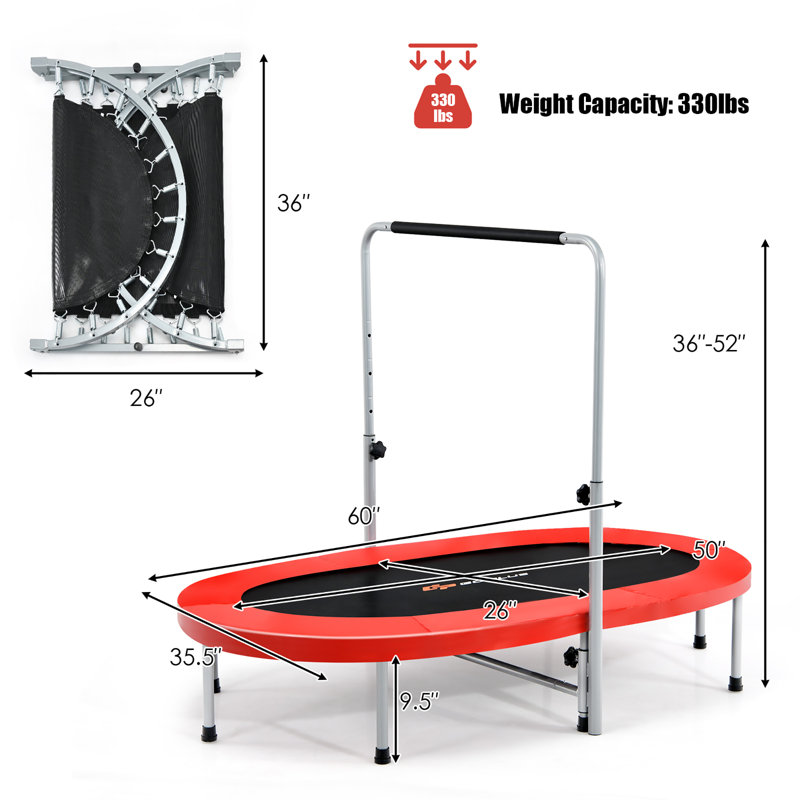 Trejo Freeport Park ft Round Fitness Trampoline with Handlebar, Red