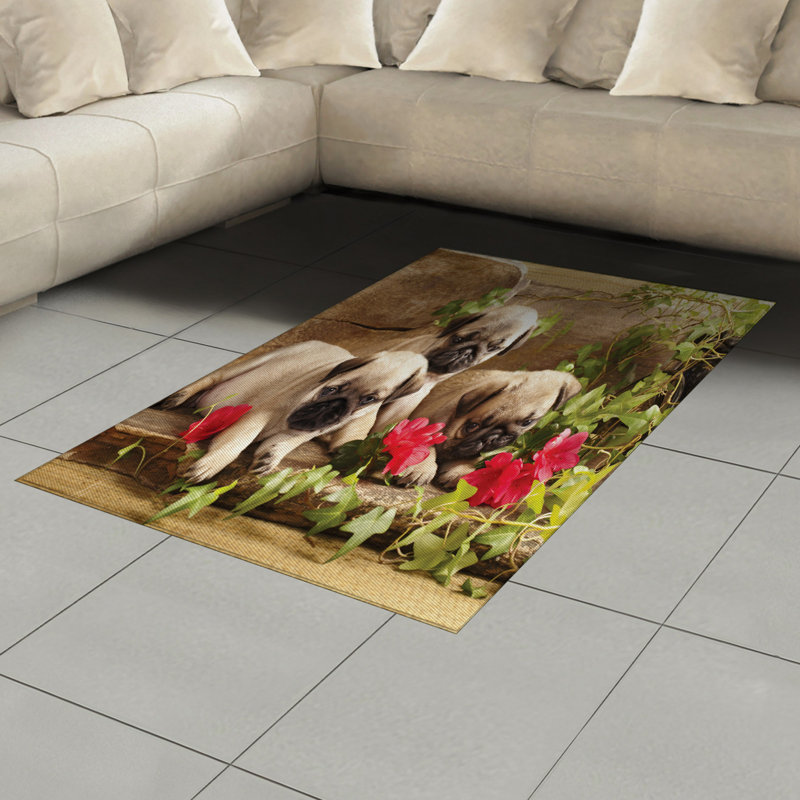 Pug High Density Long Fiber Poly Threads Decorative Area Rug Carpet, Rectangle 4' x 5'8"