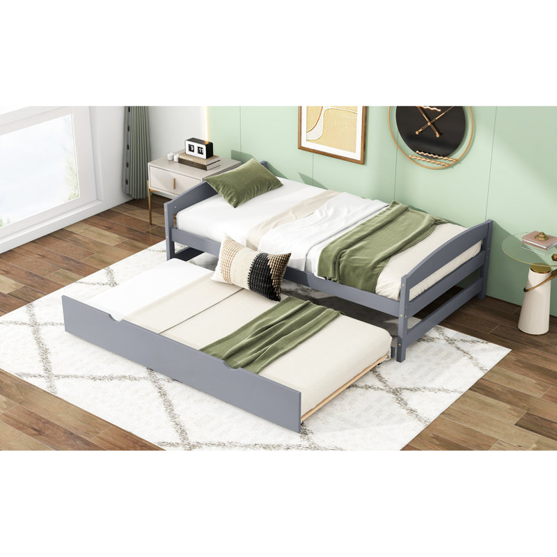 Lit plateforme gris simple avec lit gigogne fonctionnel - Amélioration de la durabilité de la chambre
