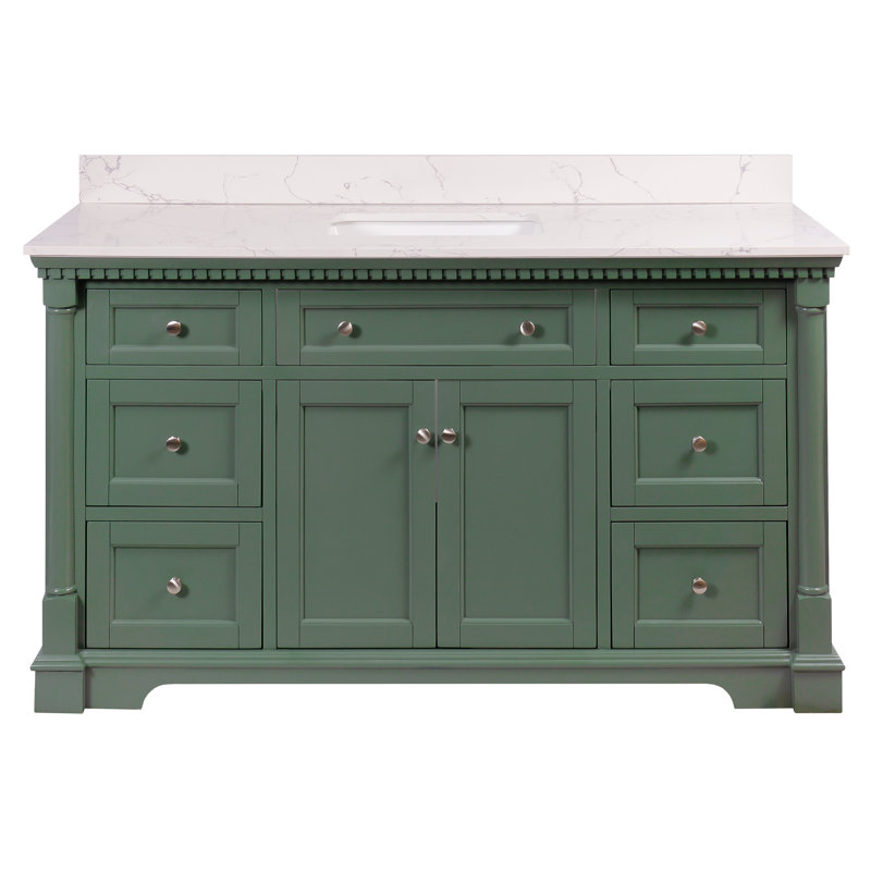 Fossen 60'' Single Bathroom Vanity with Top, Sage Green, Engineered Marble