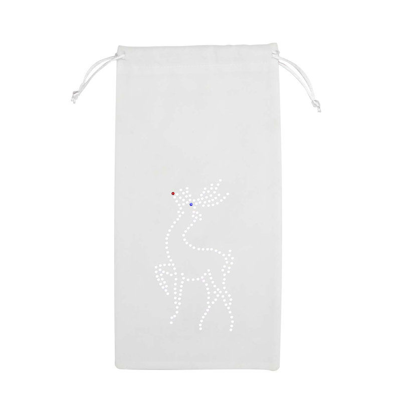 «Sac de vin en velours de renne» avec cordon Sparkles Home Strass | Cadeau de Noël festive pour hôtesse, Blanc