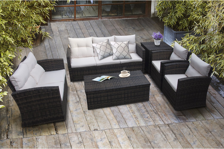 6 Piece Rattan Sofa Seating Group with Cushions