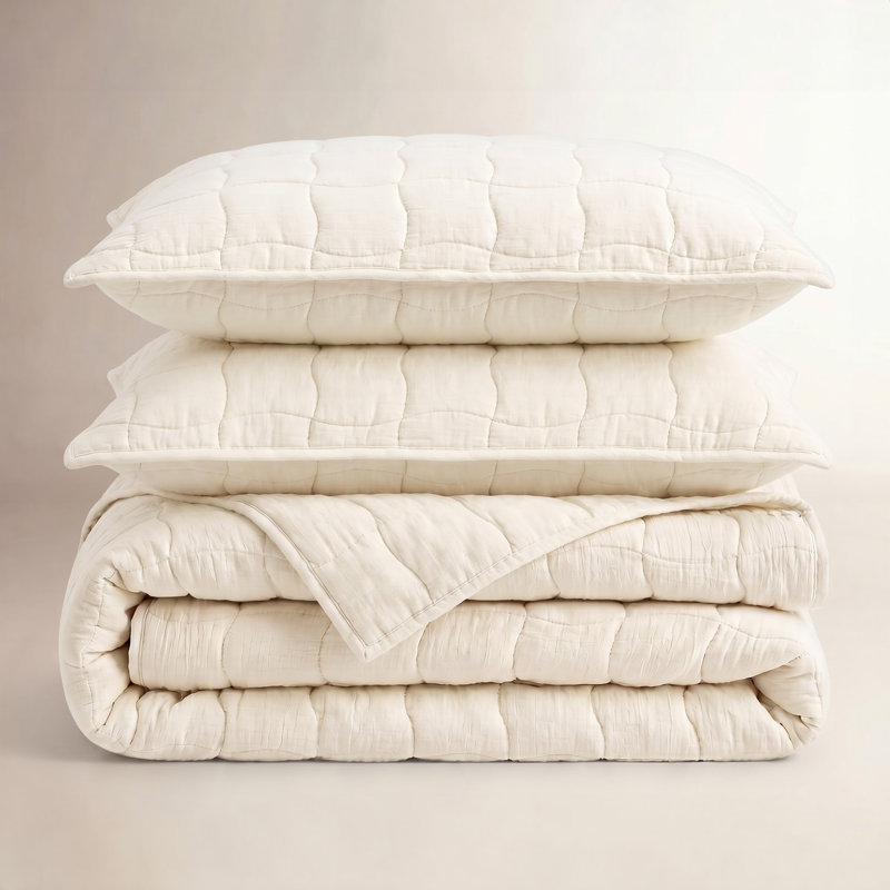 Cloud Gauze Quilt 3Pc Set, White, Queen Quilt + 2 Standard Shams