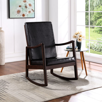 Chaise berçante en cuir brun foncé avec détails - siège en cuir synthétique synthétique pour une ambiance détendue