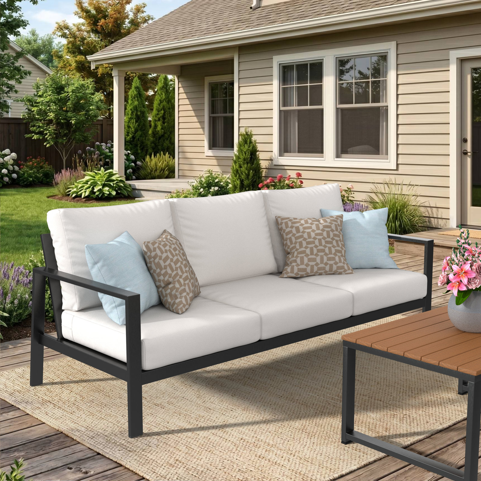 25" Sunbrella® Sofa Seat and Back Cushion, Canvas Natural Sunbrella® Canvas
