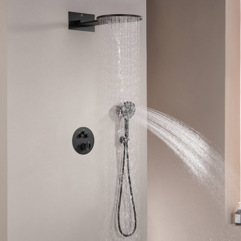 Système de douche à pluie avec thermostatique Rainier, Noir mat