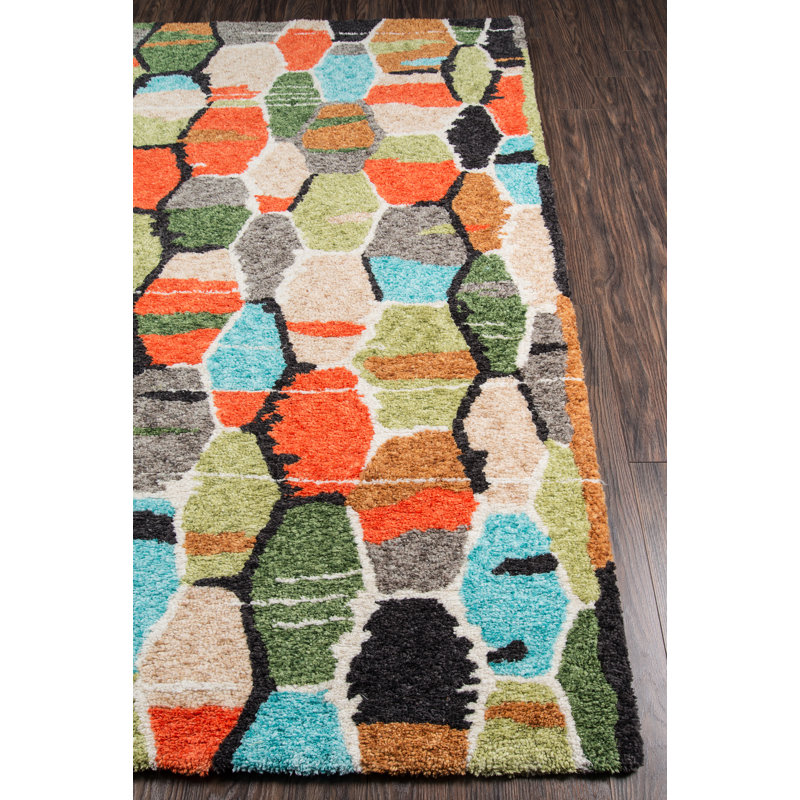 Multicolor Geometric Tufted Synthetic 5' x 7' Area Rug