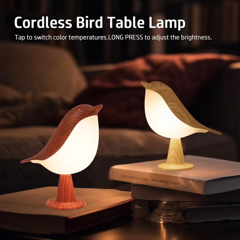 Cute Bird Lamps Combo,Small Bedside Lamps With 3 Colour Temperature And Adjustable Brightness, Maple/Red