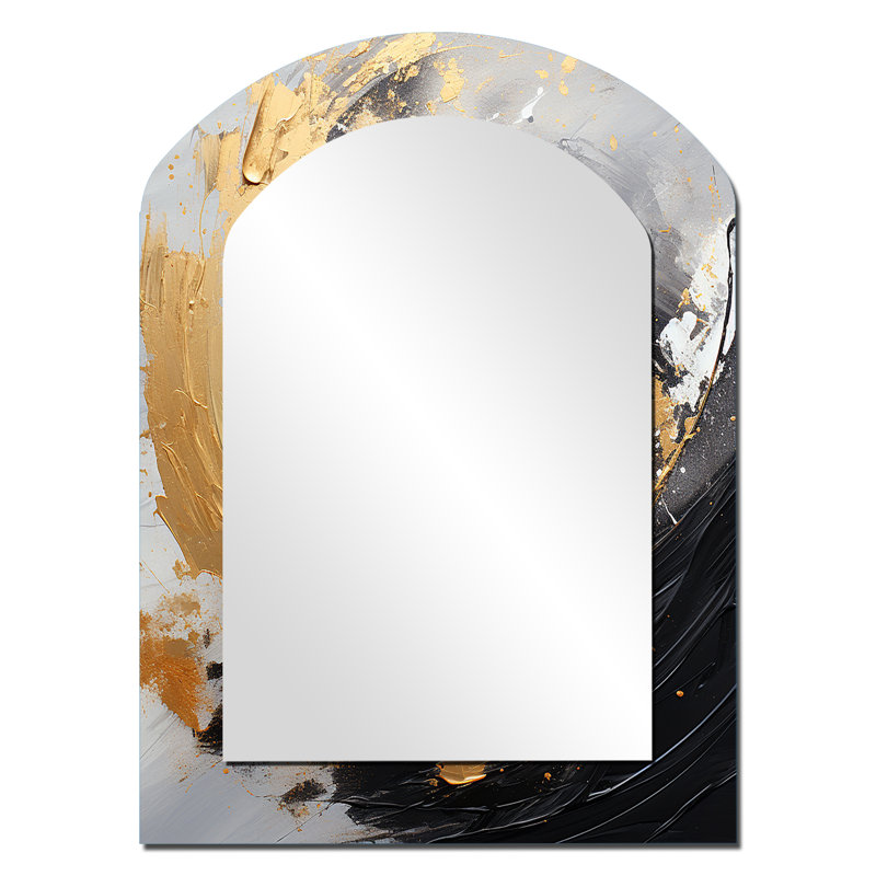 Yin Yang au-delà de la dualité abstrait or et noir II - peinture abstraite arche miroir décoratif, miroir mural asymétrique moderne, art imprimé en métal
