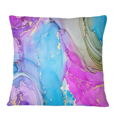 Turquoise And Pink Luxury Abstract Fluid Art - Modern Printed Throw Pillow