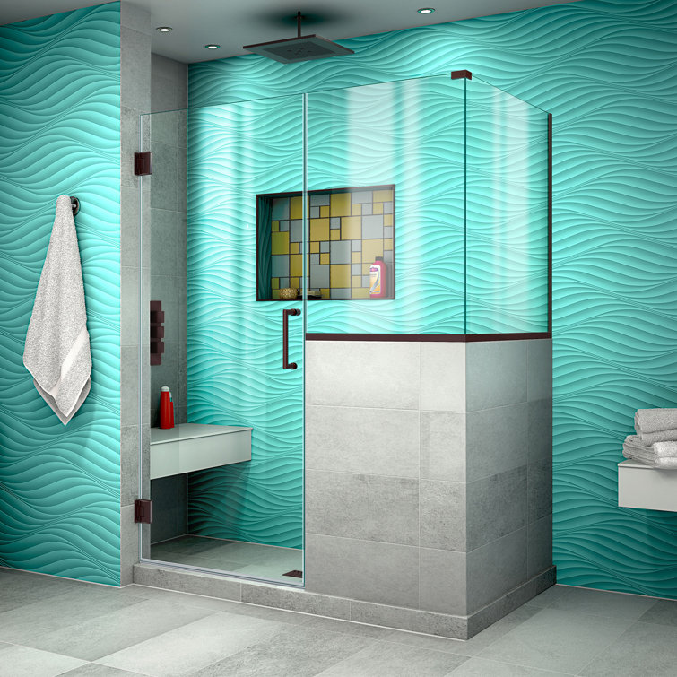 Unidoor Plus 47" W x 36.375" D x 72" H Frameless Pivot Rectangle Shower Enclosure with Fixed Panel