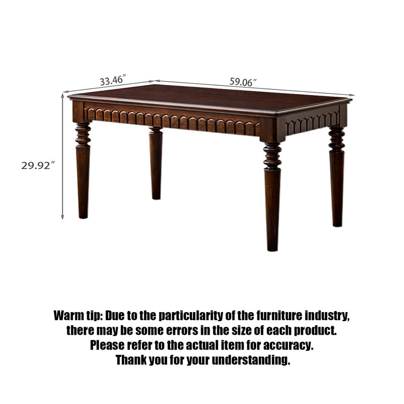 American-style rectangular all-solid-wood dining table, 29.92"H x 59.06"L x 33.46"W