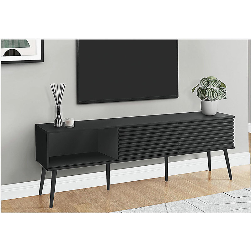 Meuble télé 72 po, meuble multimédia, meuble de rangement, comptoir, tablette de rangement, chambre à coucher, salon, peinture noire au four