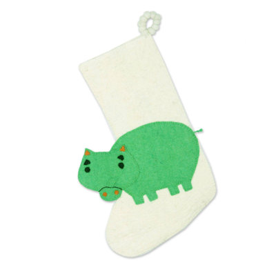 Hippo Holiday Wool Felt Stocking