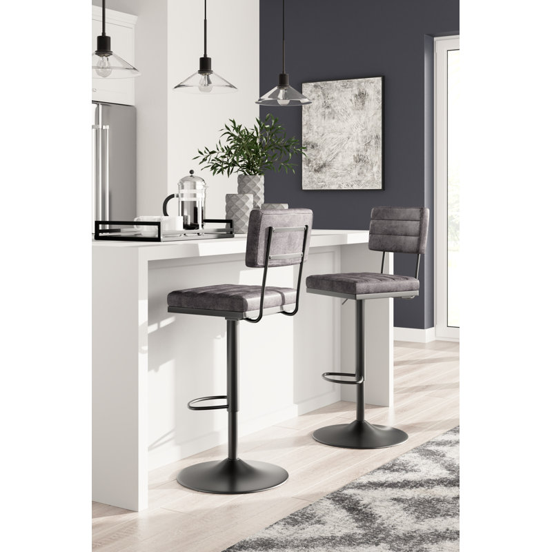 Lainah Swivel Upholstered Faux Leather Adjustable Height Counter Stool, Gray