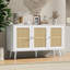 Buffet 32 po en rotin avec tablettes réglables, armoire de bar d'appoint Boho pour entrée et cuisine, robot aspirateur, blanc-715424628