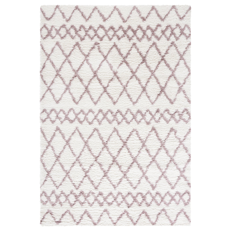 Tapis géométrique ivoire / rose clair Allandy, Rectangle 5 pi 1 po x 7 pi 6 po