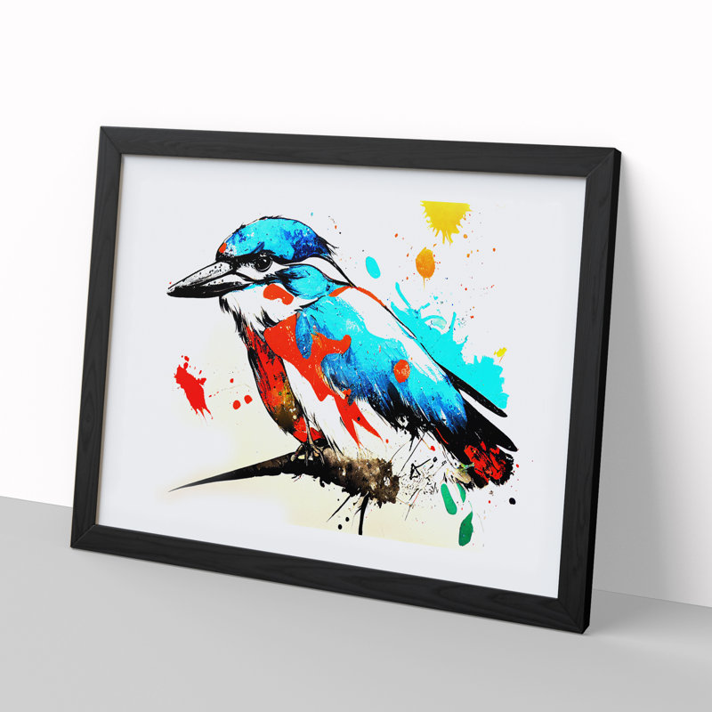 Kingfisher Bird Splash Vol.4 Abstract - Single Picture Frame Print, Black Framed, 46cm H x 64cm W x 2cm D